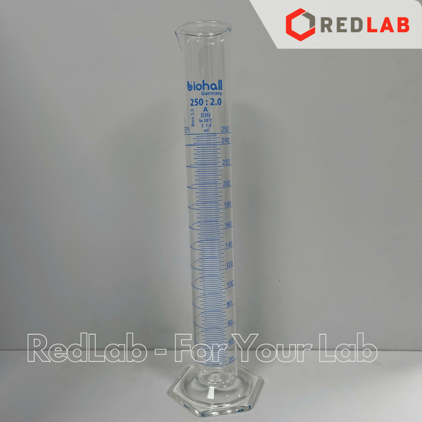 Ống đong thuỷ tinh BIOHALL 5 10 25 50 100 250 500 ML 1L 2L, Class A, đế lục giác, chia vạch xanh, có VAT
