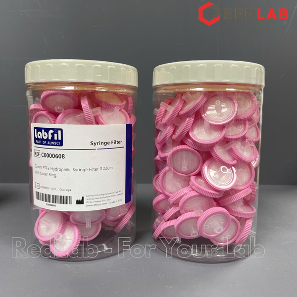 [Hộp 100 cái] Đầu lọc PTFE ưa nước hydrophilic Syringe filter Labfill ALWSCI 13mm / 25mm, lỗ lọc 0.22um / 0 45um, dùng cho sắc ký HPLC, có VAT