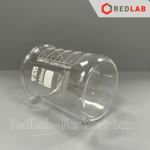Cốc đốt thủy tinh thấp thành GlassTAO 50 100 150 250 600 ml 1 2 3 5 10 L, beaker thí nghiệm có mỏ, chịu nhiệt, có VAT