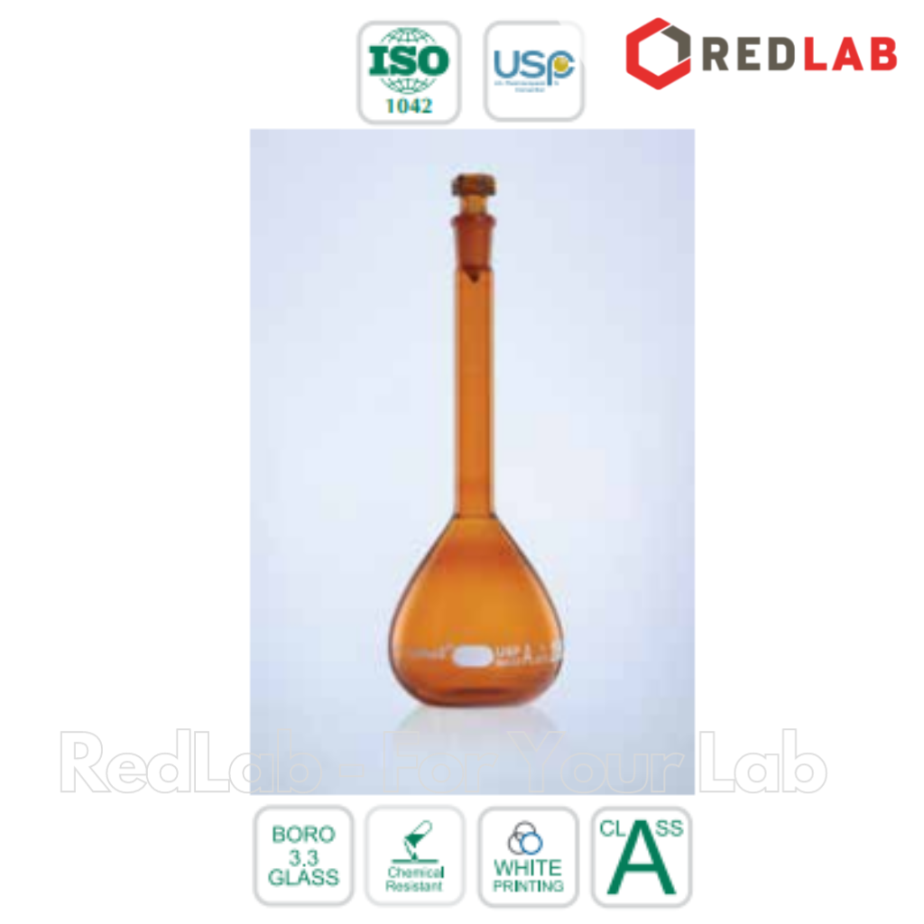 Bình định mức Nâu BIOHALL chuẩn USP 1 2 5 10 20 25 50 100 200 250 500 ml 1L 2L 5L 10L, class A, nút nhựa, vạch sơn trắng, có VAT