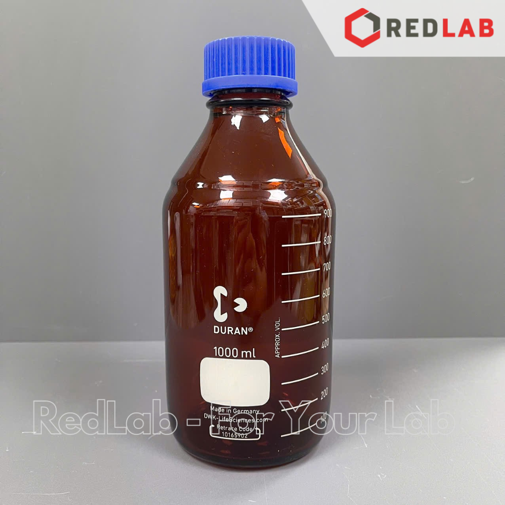 Chai trung tính Nâu DURAN Class A 25 50 100 150 250 500 750 ml, 1 2 3.5 5 L nắp vặn PP xanh GL 25 32 45, có VAT
