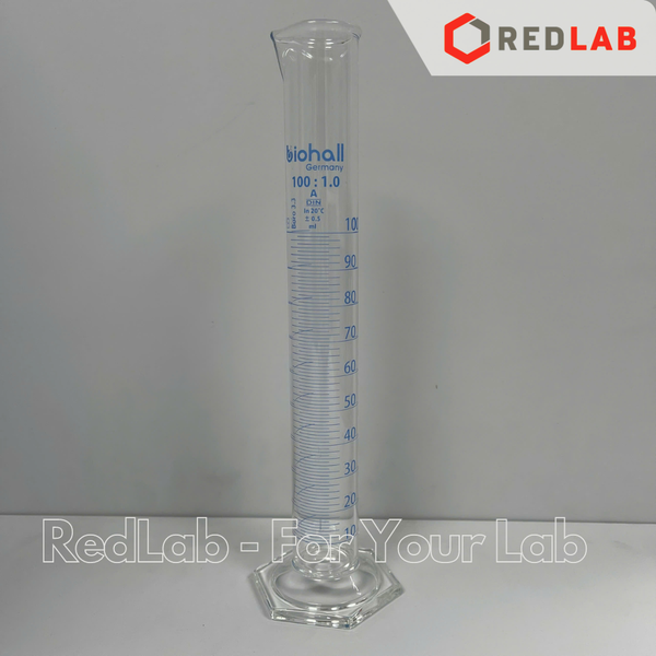 Ống đong thuỷ tinh BIOHALL 5 10 25 50 100 250 500 ML 1L 2L, Class A, đế lục giác, chia vạch xanh, có VAT