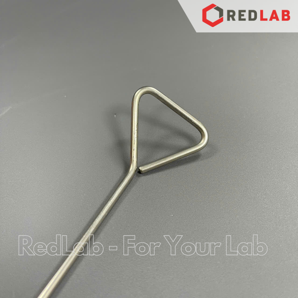 Que trang inox 15cm (que cấy trải vi sinh / que tam giác) dùng trong thí nghiệm nuôi cấy nấm men vi sinh, có VAT