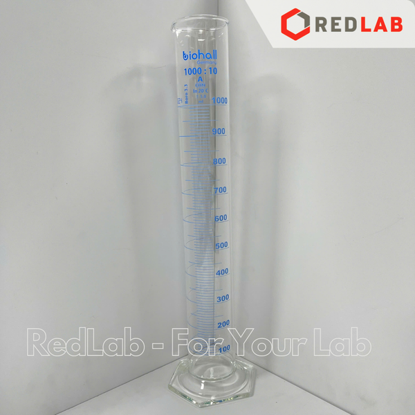 Ống đong thuỷ tinh BIOHALL 5 10 25 50 100 250 500 ML 1L 2L, Class A, đế lục giác, chia vạch xanh, có VAT