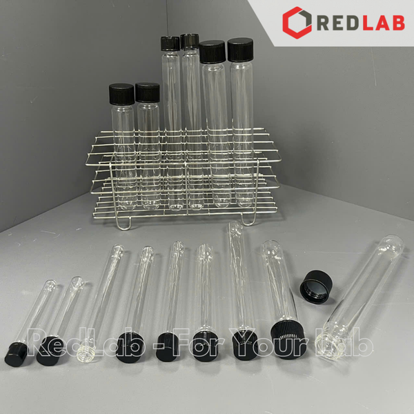 Ống nghiệm có nắp ONELAB Ø 13 16 18 20 25 mm, thuỷ tinh boro 3.3 chịu nhiệt, nắp vặn nhựa PP đen, có VAT