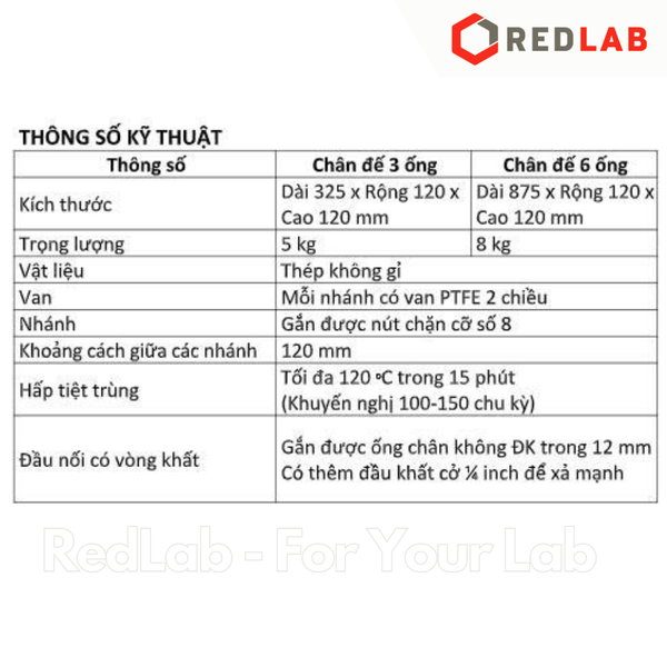 Chân đế Manifolds 3 / 6 vị trí, thép không gỉ OMSONS dùng gắn phễu lọc hút chân không thí nghiệm, có VAT