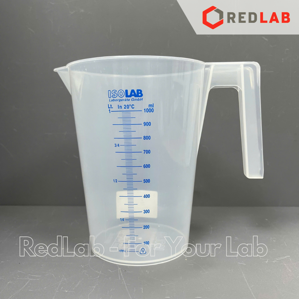 Ca nhựa PP có quai nửa vạch sơn xanh ISOLAB 100 250 500 1000 2000 ml, cốc đong hóa chất chịu nhiệt, có VAT