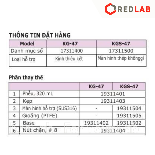 Bộ phễu lọc chân không ADVANTEC KGS-47, phễu 300ml, màng lọc lưới thép không gỉ Ø 47mm, nút silicon, kẹp giữ, có VAT