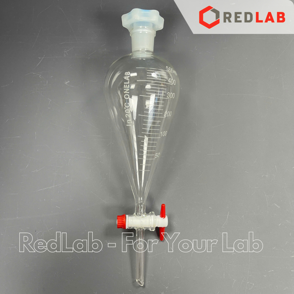 Phễu chiết quả lê khoá nhựa PTFE ONELAB kẻ vạch 60 125 250 500 1000 2000 ml, bình lắng gạn thủy tinh thí nghiệm, có VAT
