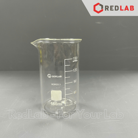 Cốc đốt thủy tinh Cao thành GENLAB 150 250 400 600 ml, beaker thí nghiệm có mỏ, chịu nhiệt, có VAT
