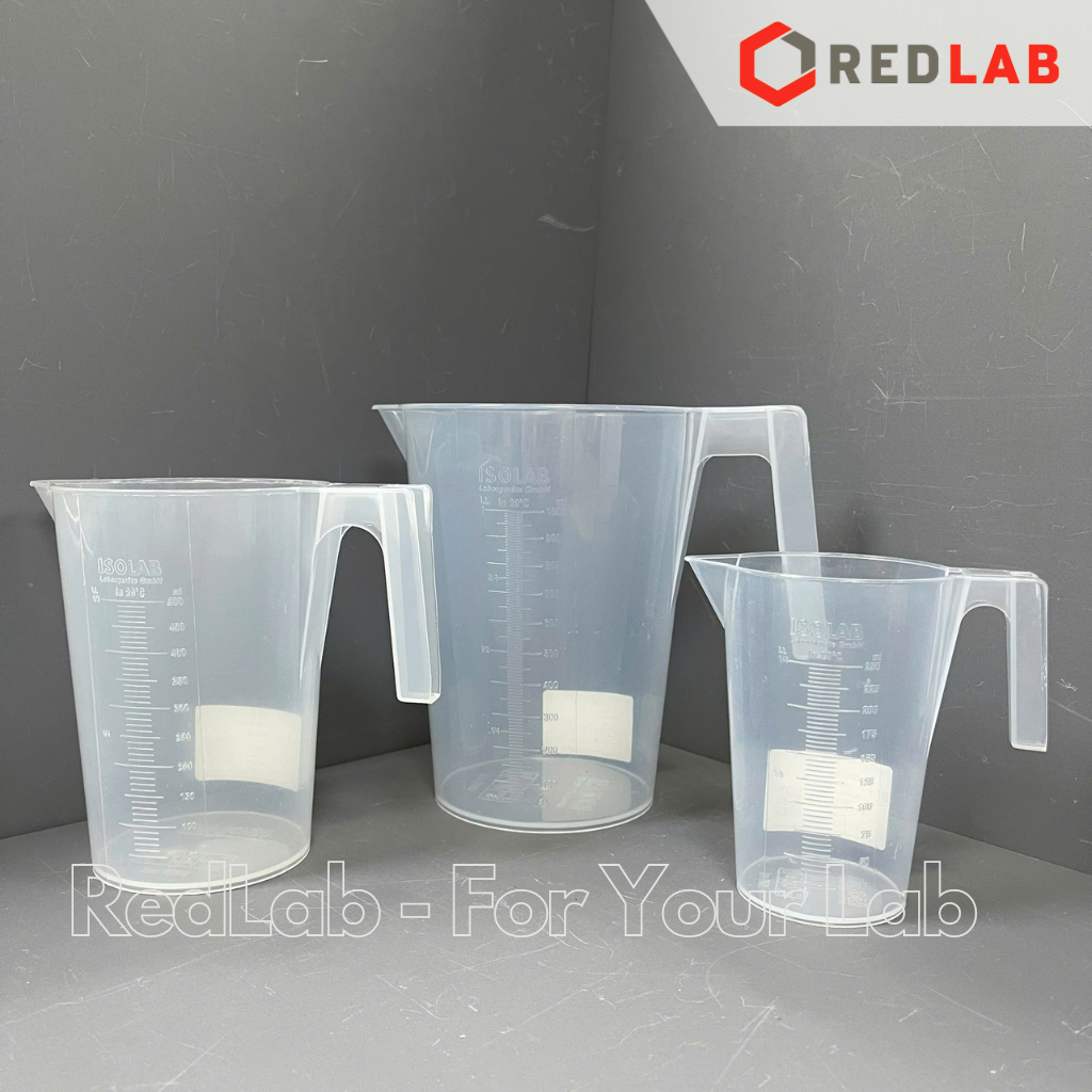 Ca nhựa PP có quai nửa vạch nổi trắng ISOLAB 100 250 500 1000 2000 3000 ml, cốc đong hóa chất chịu nhiệt, có VAT
