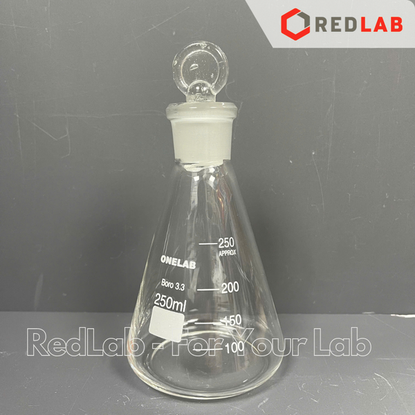 Bình tam giác có nút ONELAB 50 100 250 500 1000ml, erlen cổ nhám, nắp mài thuỷ tinh, đựng mẫu thí nghiệm, có VAT
