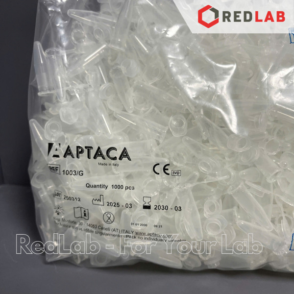 [Gói 1000 cái] Ống ly tâm dạng Eppendorf 1.5ml 2ml Aptaca - Ý 1003/G, 1303, microtube liền nắp, chia vạch, có VAT