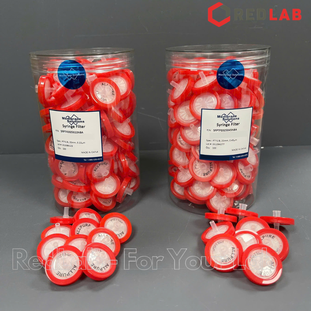 Đầu lọc sắc ký PTFE kị nước MEMBRANE SOLUTIONS 25mm lỗ lọc 0.22um / 0.45um, hydrophobic syringe filter, có VAT