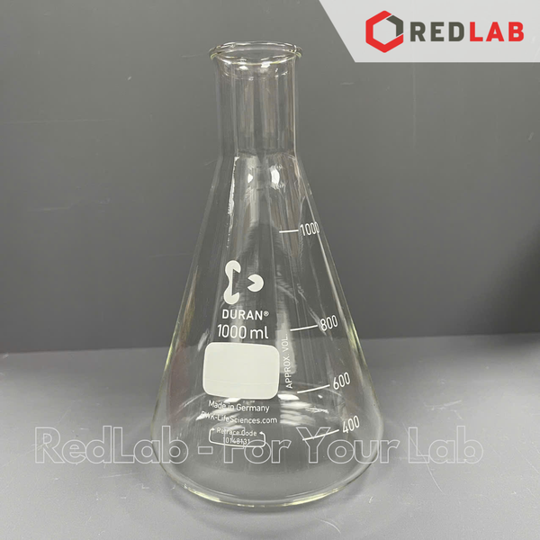 Bình tam giác cổ hẹp DURAN Class A 50 100 150 200 250 300 500 800 ml, 1 2 3.5 5 L, Narrow neck Erlenmeyer, có VAT