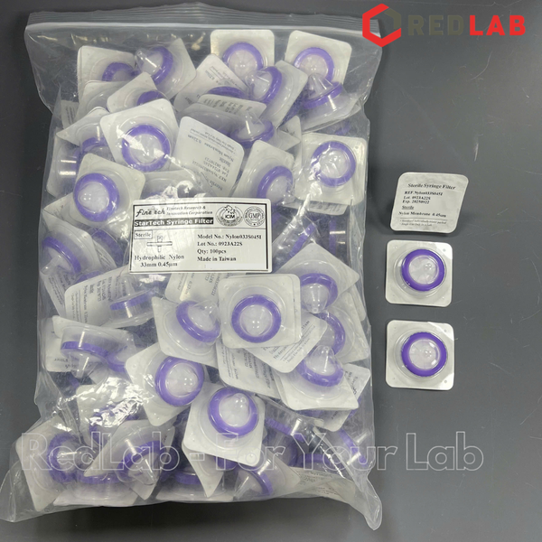 Đầu lọc Syringe Nylon tiệt trùng, đường kính 33mm, lỗ lọc 0.22µm và 0.45µm Finetech Nylon033S022I và Nylon033S045I, có VAT