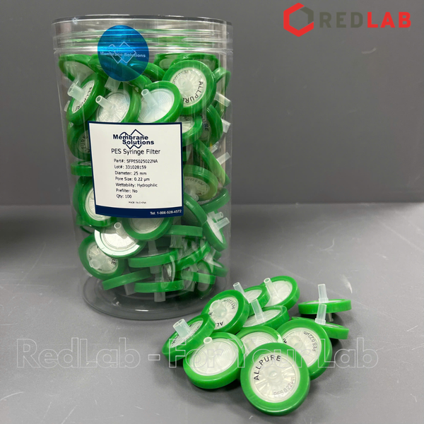 Đầu lọc sắc ký PES ưa nước MEMBRANE SOLUTIONS 25mm lỗ lọc 0.22um / 0.45um, hydrophilic syringe filter, có VAT
