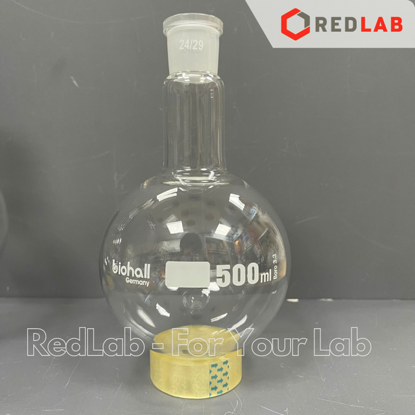 Bình cầu đáy tròn 1 cổ nhám BIOHALL 25 50 100 250 500 ml 1L 2L 3L 5L 10L 20L - 14/23 19/26 24/29 29/32 34/35 45/40 55/44, mark trắng, có VAT