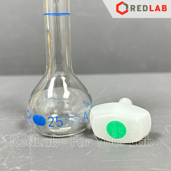 Bình định mức trắng DURAN Class A chữ xanh 10 20 25 50 100 200 250 500 1000 2000 ml, nút nhựa, Volumetric flask, có VAT