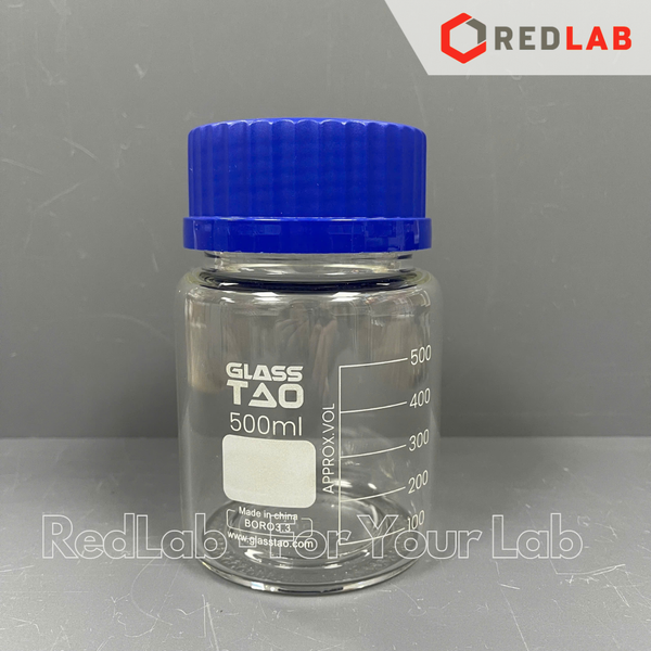Chai trung tính trắng Miệng rộng nắp vặn xanh GL80 GlassTAO 500 2000 ml, đựng mẫu thí nghiệm, có VAT