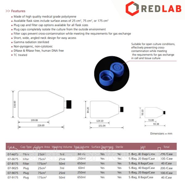 [5 cái] Chai cấy mô / Bình nuôi cấy tế bào BIOLOGIX 07-8025 25cm2, 70ml, Bulk sterile gói 5 cái, nhựa PS, có VAT
