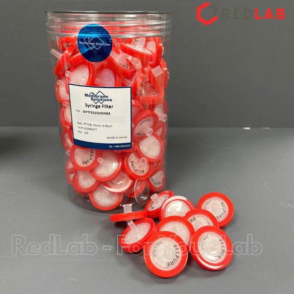 Đầu lọc sắc ký PTFE kị nước MEMBRANE SOLUTIONS 25mm lỗ lọc 0.22um / 0.45um, hydrophobic syringe filter, có VAT