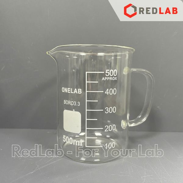 Cốc đốt thuỷ tinh có tay cầm ONELAB 250 500 1000 2000 ml, beaker thí nghiệm có quai chịu nhiệt, có VAT