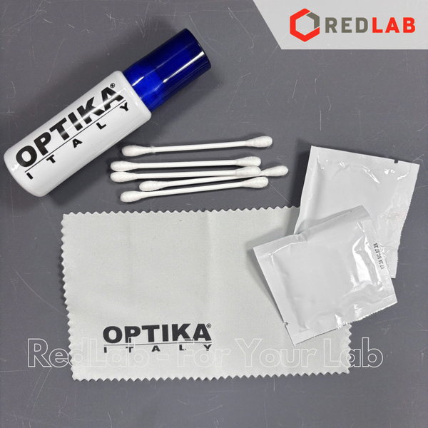 Bộ dụng cụ vệ sinh kính hiển vi OPTIKA 15104, gồm dung dịch, khăn lau, que gạc, có VAT