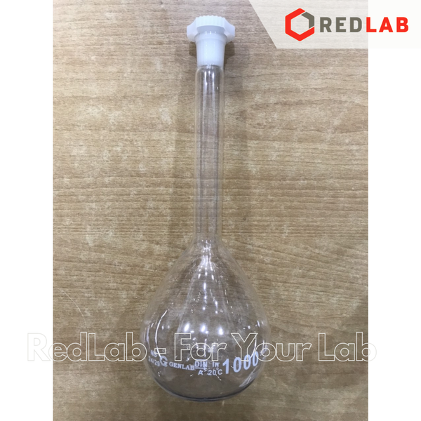 Bình định mức trắng nút nhựa GENLAB 5 10 20 25 50 100 200 250 500 1000 2000 ml, dùng định mức mẫu thí nghiệm, có VAT