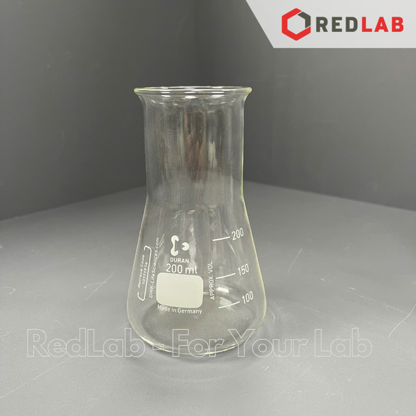 Bình tam giác cổ rộng DURAN Class A 50 100 200 250 300 500 1000 2000 ml, Wide neck Erlenmeyer, có VAT