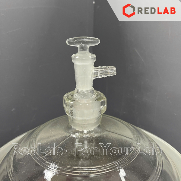 Bình hút ẩm trắng có vòi DINLAB 150 200 240 300 mm, dùng lưu trữ, làm khô mẫu thí nghiệm, có VAT