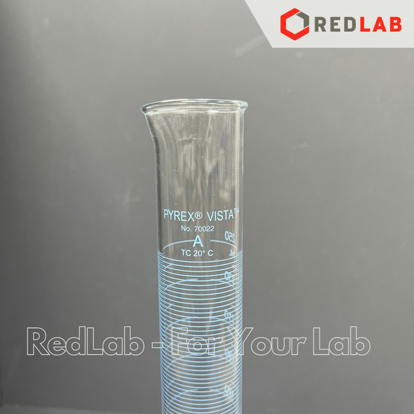 Ống đong thuỷ tinh PYREX Class A 10 25 50 100 250 500 ml, đế lục giác chia vạch xanh, thuỷ tinh Borosilicate, có VAT