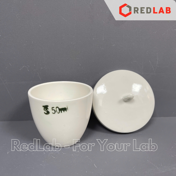 Chén nung sứ có nắp ONELAB Ø 30 40 50 100 200 300 ml, chịu nhiệt, dùng nung đốt mẫu thí nghiệm, có VAT