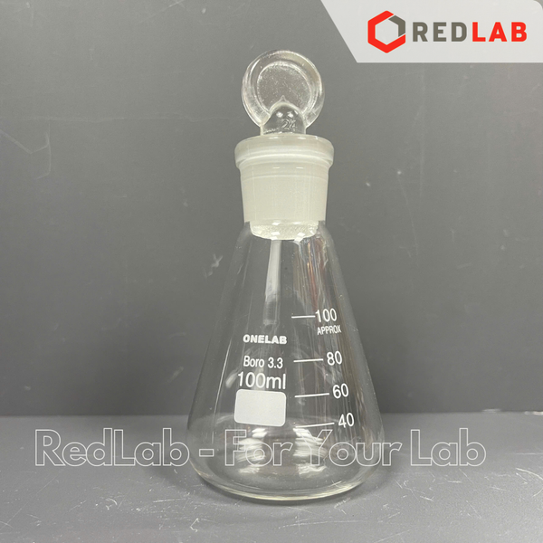 Bình tam giác có nút ONELAB 50 100 250 500 1000ml, erlen cổ nhám, nắp mài thuỷ tinh, đựng mẫu thí nghiệm, có VAT