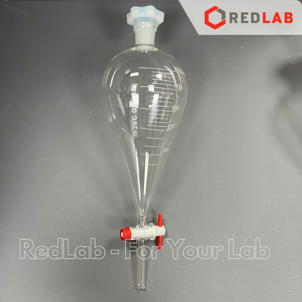 Phễu chiết quả lê khoá nhựa PTFE ONELAB kẻ vạch 60 125 250 500 1000 2000 ml, bình lắng gạn thủy tinh thí nghiệm, có VAT