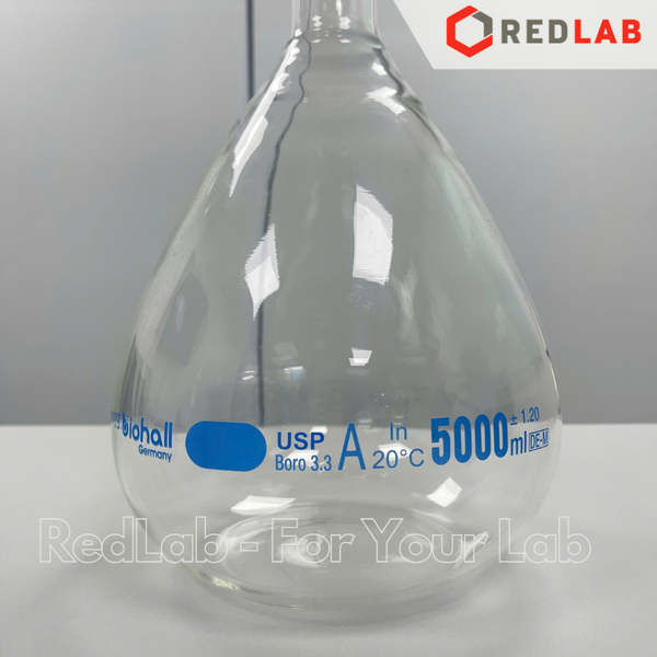 Bình định mức trắng BIOHALL chuẩn USP 1 2 5 10 20 25 50 100 200 250 500 ml 1L 2L 5L 10L, class A, nút nhựa, vạch sơn xanh, có VAT