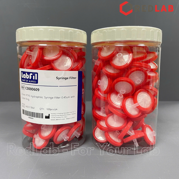 [Hộp 100 cái] Đầu lọc PTFE ưa nước hydrophilic Syringe filter Labfill ALWSCI 13mm / 25mm, lỗ lọc 0.22um / 0 45um, dùng cho sắc ký HPLC, có VAT