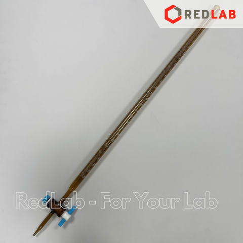 Buret nâu khoá nhựa PTFE 10 25 50 ml ONELAB, burette thủy tinh chia vạch cho thí nghiệm chuẩn độ mẫu kị sáng, có VAT