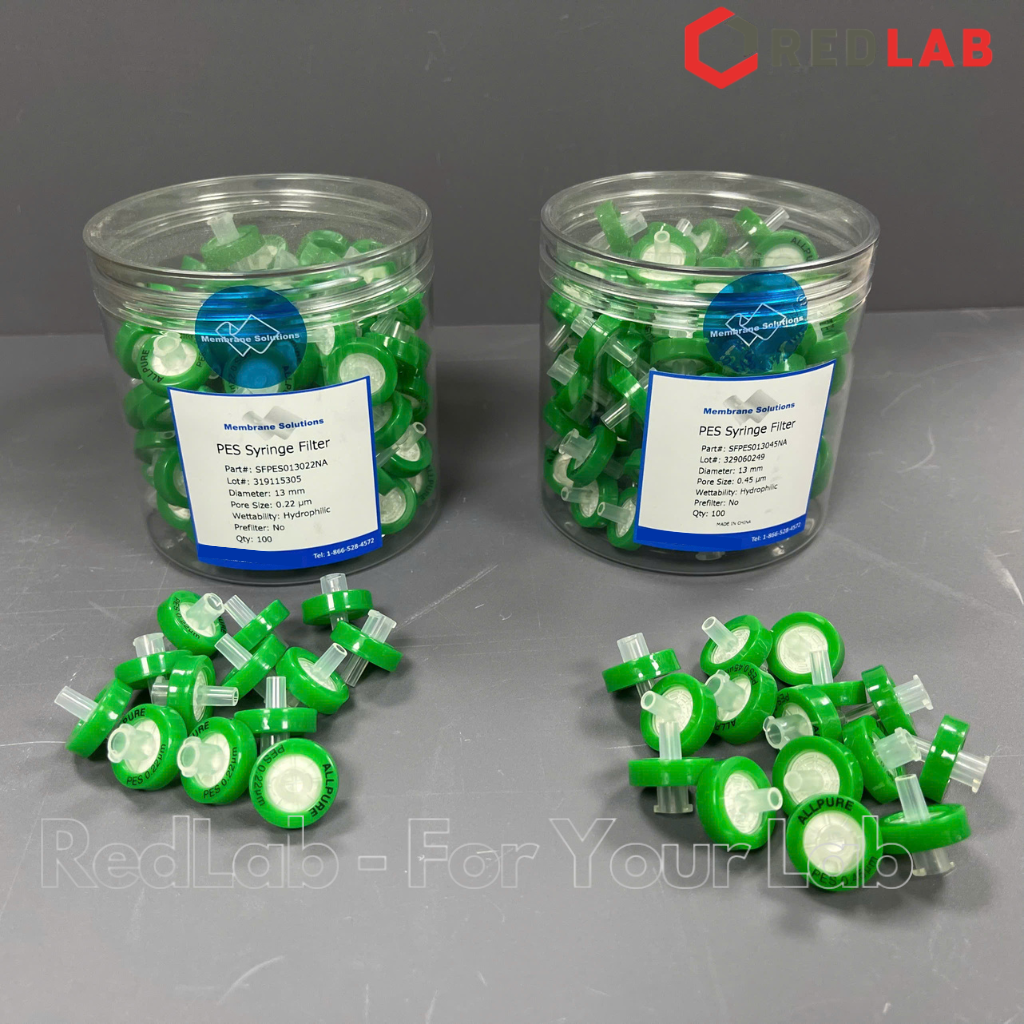 Đầu lọc sắc ký PES ưa nước MEMBRANE SOLUTIONS 13mm lỗ lọc 0.22um / 0.45um, hydrophilic syringe filter, có VAT