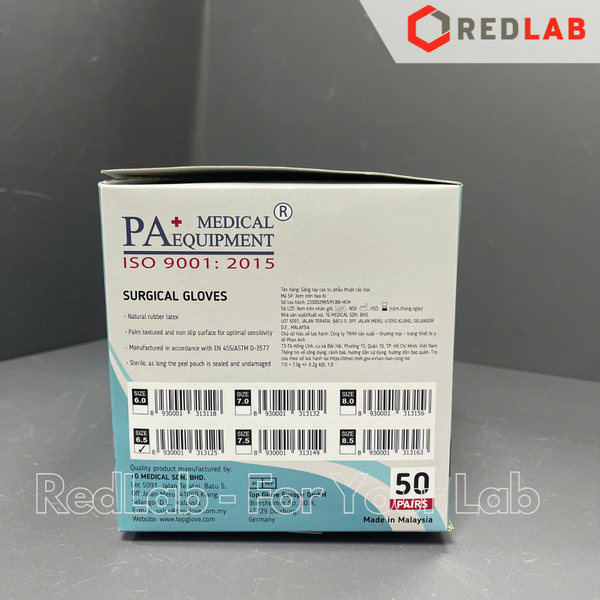 [Hộp 50 đôi] Găng tay cao su latex Sterilized in pairs Không bột PA Gloves size 6.5 7.0 7.5 8.0 dùng trong thí nghiệm, có VAT