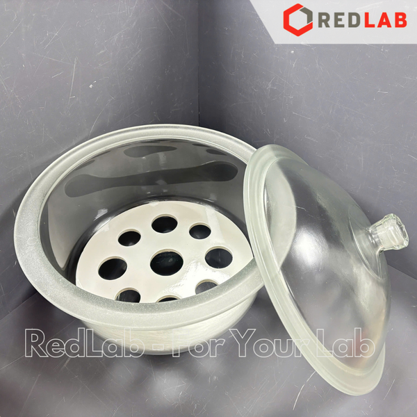 Bình hút ẩm trắng có vòi GENLAB 150 180 210 240 300 350 400 mm, dùng lưu trữ hoặc làm khô mẫu thí nghiệm, có VAT
