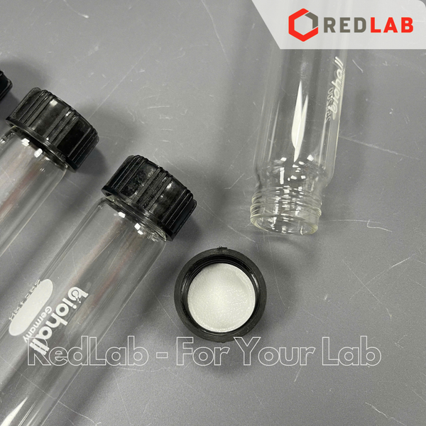 Ống nghiệm có nắp BIOHALL Ø 12 16 18 20 25 38 mm, thuỷ tinh boro 3.3 chịu nhiệt, nắp vặn nhựa PP đen, in logo, có VAT