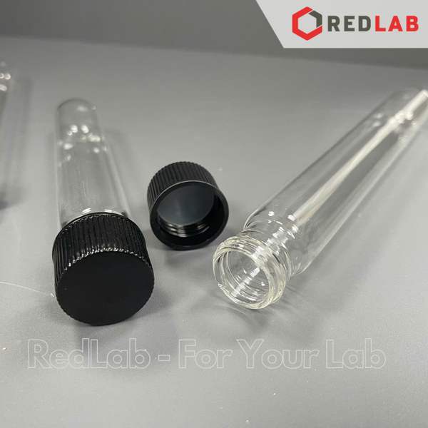 Ống nghiệm có nắp ONELAB Ø 13 16 18 20 25 mm, thuỷ tinh boro 3.3 chịu nhiệt, nắp vặn nhựa PP đen, có VAT