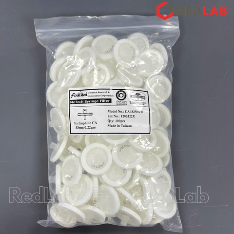 Đầu lọc Syringe CA đường kính 33mm, lỗ lọc 0.22µm và 0.45µm không tiệt trùng Finetech CA033N022I và CA033N045I, giá tốt, có VAT