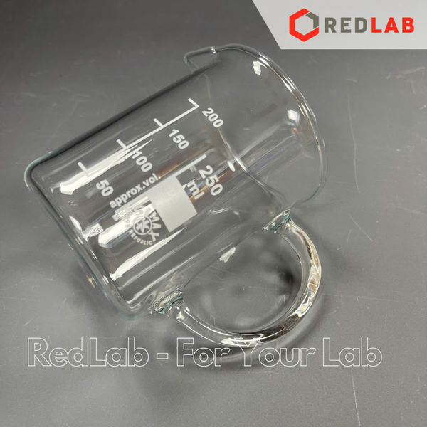 Cốc thuỷ tinh có tay cầm SIMAX 250 400 600 1000 ml, cốc đốt có quai có mỏ, chia vạch trắng, có VAT