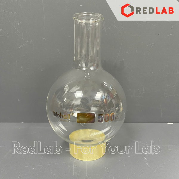 Bình cầu đáy tròn cổ trơn BIOHALL 50 100 250 500 ml 1L 2L 3L 5L 10L 20L, mark trắng, có VAT