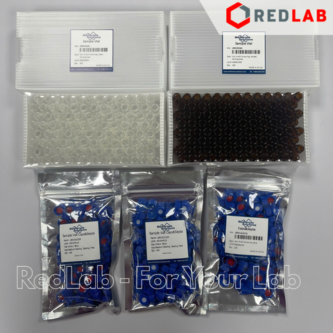 Lọ đựng mẫu sắc ký vial 2ml 9-425 MEMBRANE SOLUTIONS trắng / nâu, Nắp vặn xanh có lỗ / septa xẻ rãnh / nắp kín, có VAT