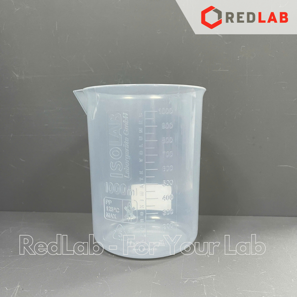 Ca nhựa PP không quai vạch nổi trắng ISOLAB 25 50 100 250 500 1000 2000 ml, cốc đong hóa chất chịu nhiệt, có VAT