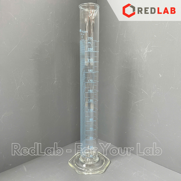 Ống đong thuỷ tinh PYREX Class A 10 25 50 100 250 500 ml, đế lục giác chia vạch xanh, thuỷ tinh Borosilicate, có VAT