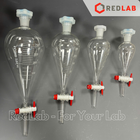 Phễu chiết quả lê khoá nhựa PTFE ONELAB kẻ vạch 60 125 250 500 1000 2000 ml, bình lắng gạn thủy tinh thí nghiệm, có VAT